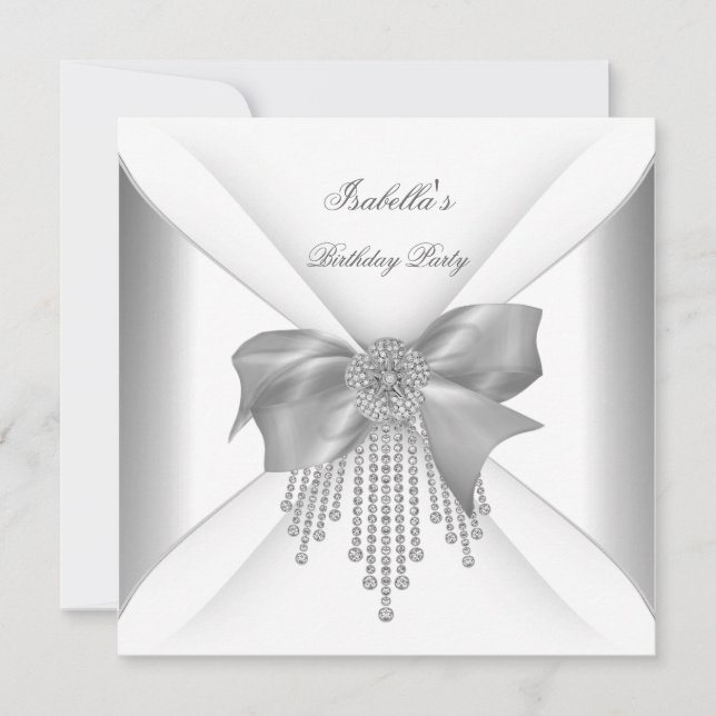 Invitación Fiesta de Cumpleaños Arco de Diamante Blanco Plata (Anverso)