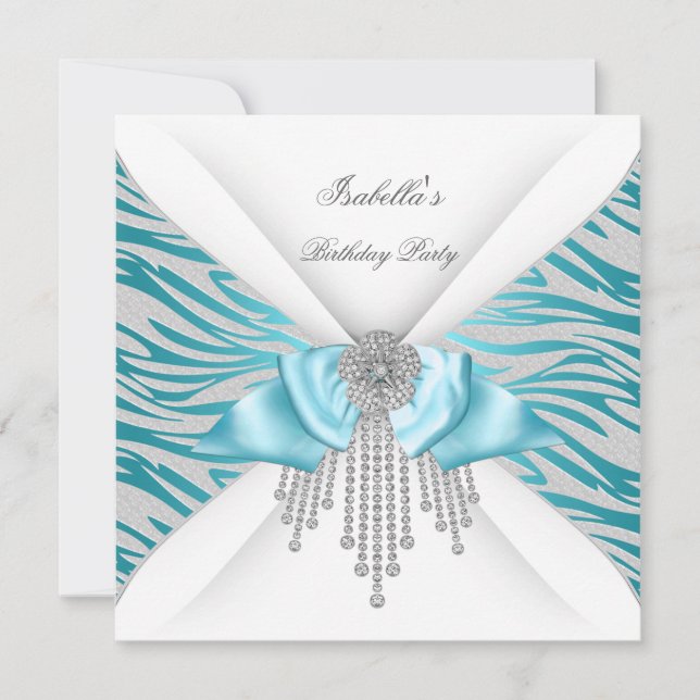 Invitación Fiesta de Cumpleaños Arco de Diamante de Cebra Tea (Anverso)