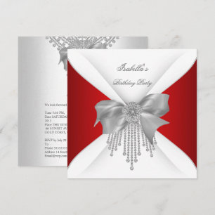 Invitación Fiesta de Cumpleaños Arco de Diamante Rojo Plata B