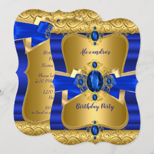 Invitación Fiesta de Cumpleaños Arco de Oro de Gema Azul Real
