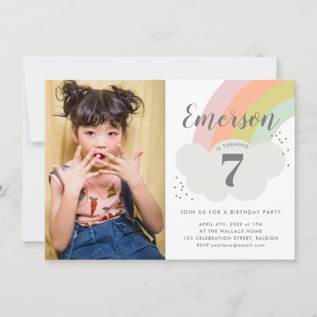 Invitación Fiesta de Cumpleaños Arcoíris con Presupuesto (Anverso)