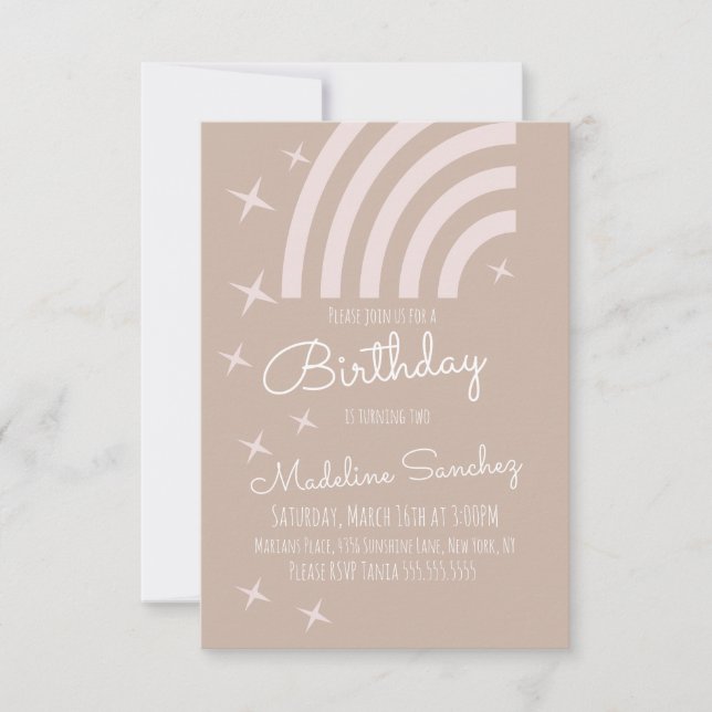 Invitación Fiesta de Cumpleaños Arcoíris de Estrellas Moderna (Anverso)