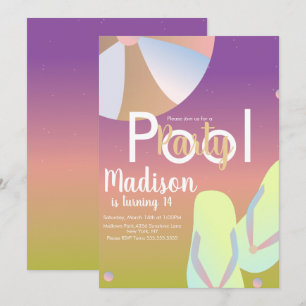 Invitación Fiesta de Cumpleaños Arcoíris Ombre en la Piscina