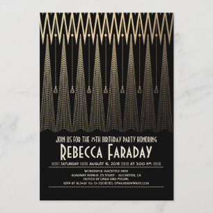 Invitación Fiesta de cumpleaños Art Deco Black and Gold Gatsb