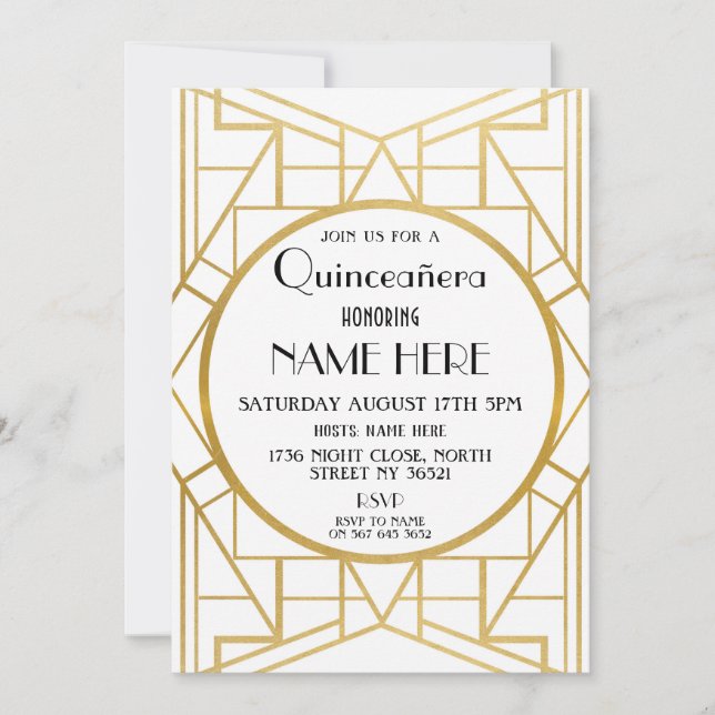Invitación Fiesta de cumpleaños Art Decó de 1920 Quinceanera  (Anverso)