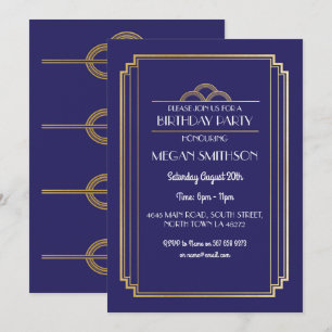 Invitación Fiesta de cumpleaños Art Déco invita a la marina 1