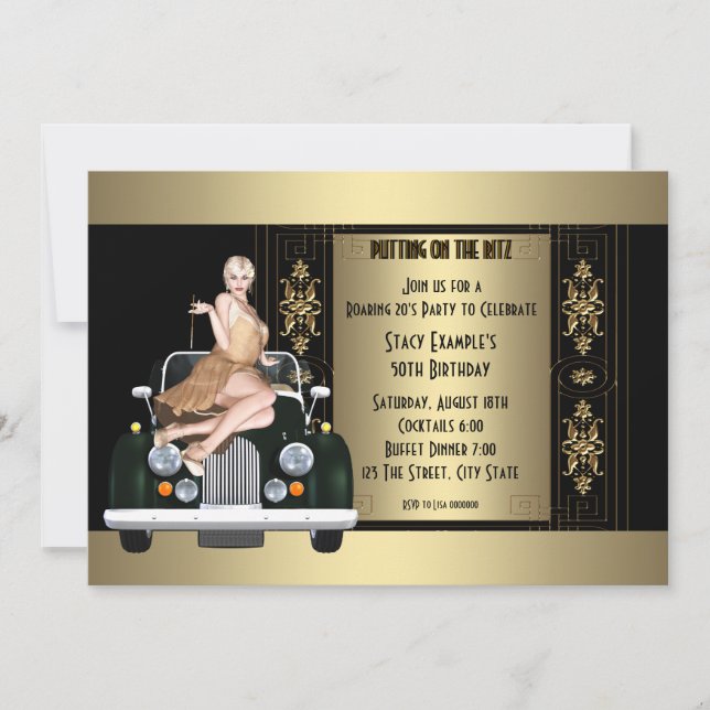 Invitación Fiesta de cumpleaños Art Deco Rugiente 20 (Anverso)