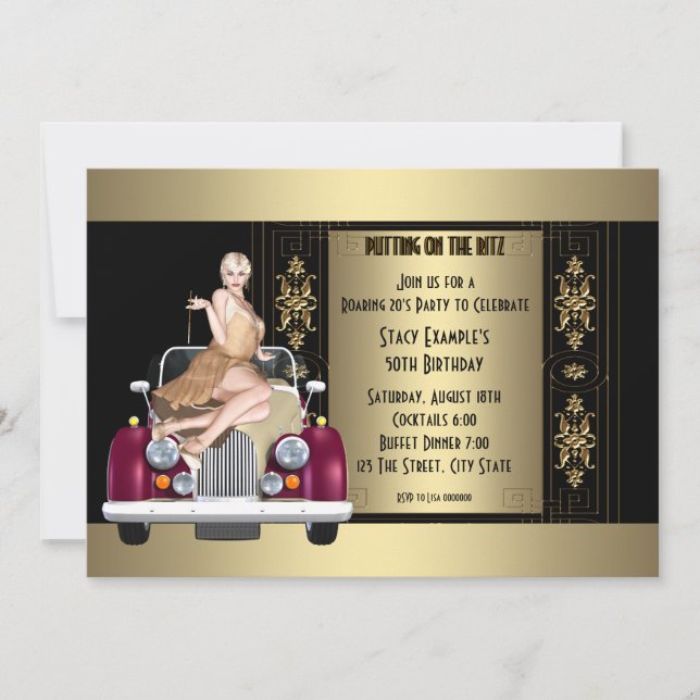 Invitación Fiesta de cumpleaños Art Deco Rugiente 20 (Anverso)