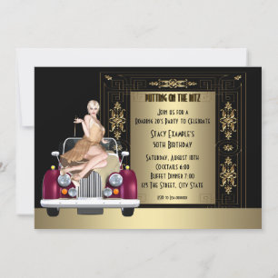 Invitación Fiesta de cumpleaños Art Deco Rugiente 20