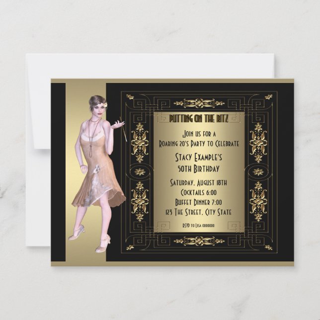 Invitación Fiesta de cumpleaños Art Deco Rugiente 20 (Anverso)