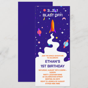 Invitación Fiesta de Cumpleaños Astronauta en el Espacio Exte