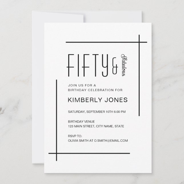 Invitación Fiesta de cumpleaños audaz moderna cincuenta y fab (Anverso)