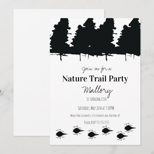 Invitación Fiesta de Cumpleaños Aventura en el Bosque del Sen (Anverso / Reverso)
