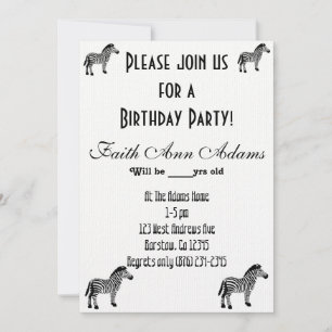 Invitación Fiesta de cumpleaños Aziza Safari Zebra Imprimir