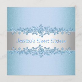 Invitación Fiesta de cumpleaños azul bonita de los rosas del