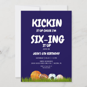 Invitación Fiesta de cumpleaños azul de 6º niño Kickin it Up 