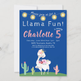 Invitación Fiesta de cumpleaños azul de Cute Llama