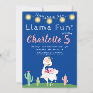Invitación Fiesta de cumpleaños azul de Cute Llama