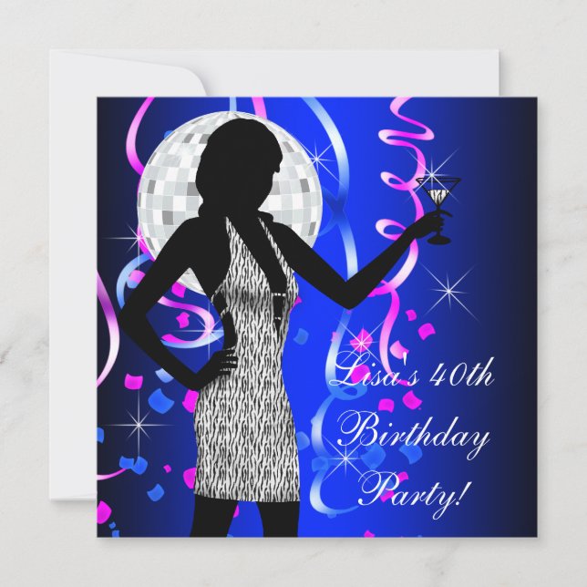 Invitación Fiesta de cumpleaños azul de las mujeres (Anverso)