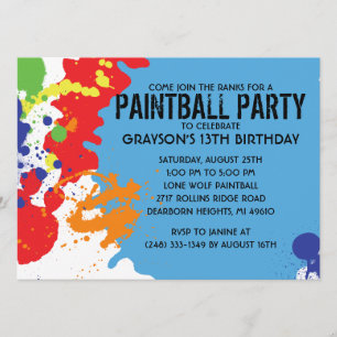 Invitación Fiesta de cumpleaños azul de Paintball de la