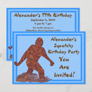 Invitación Fiesta de cumpleaños azul de Sasquatch de pie de p