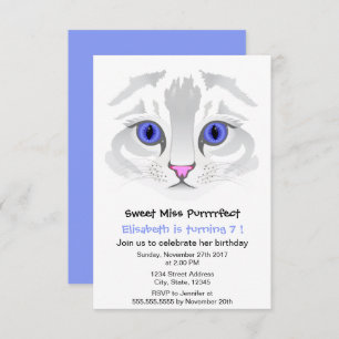 Invitación Fiesta de cumpleaños azul del chica de tabby del