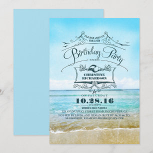 Invitación Fiesta de cumpleaños azul del mar de Ombre de la