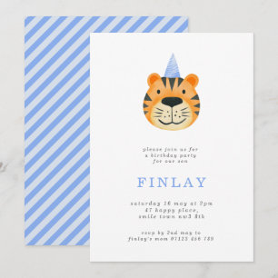 Invitación Fiesta de cumpleaños azul del simple tigre y Fiest