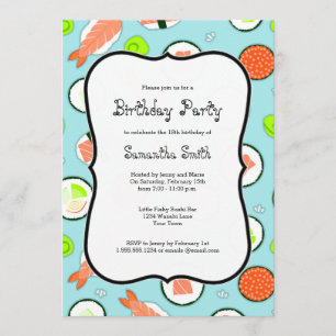 Invitación Fiesta de cumpleaños azul del tema del sushi