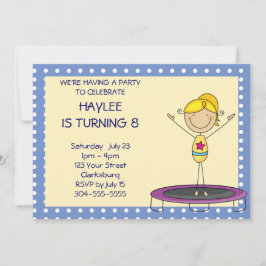 Invitación Fiesta de cumpleaños azul del trampolín de la