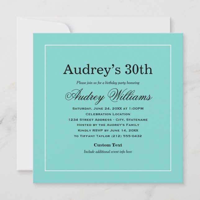Invitación Fiesta de cumpleaños azul huevo de petirrojo elega (Anverso)