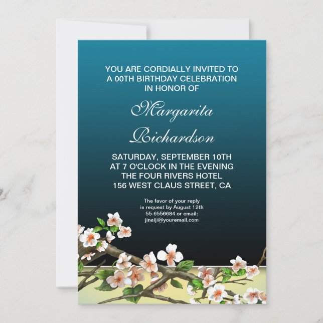 Invitación fiesta de cumpleaños azul marino (Anverso)