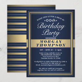 Invitación Fiesta de cumpleaños azul marino, dorado y blanco 