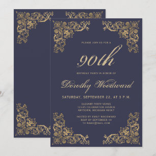 Invitación Fiesta de Cumpleaños Azul Marino Oscuro Marco de O