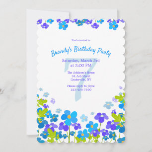 Invitación Fiesta de Cumpleaños Azul No Me Olvides