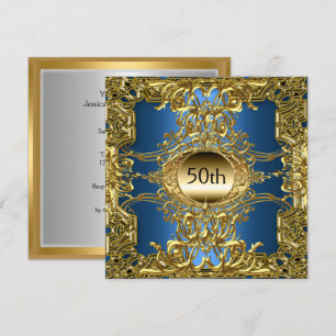 Invitación Fiesta de cumpleaños azul oro 50 Luxury Gold Blue