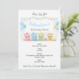 Invitación Fiesta de Cumpleaños Azul Ositos Bebés Pastel Ador