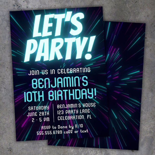 Invitación Fiesta de cumpleaños azul para Boy Neon (Subido por el creador)