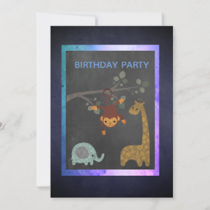 Invitación Fiesta de cumpleaños azul para los animales del zo