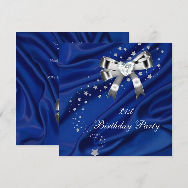 Invitación Fiesta de cumpleaños azul plata Edad (Anverso / Reverso)