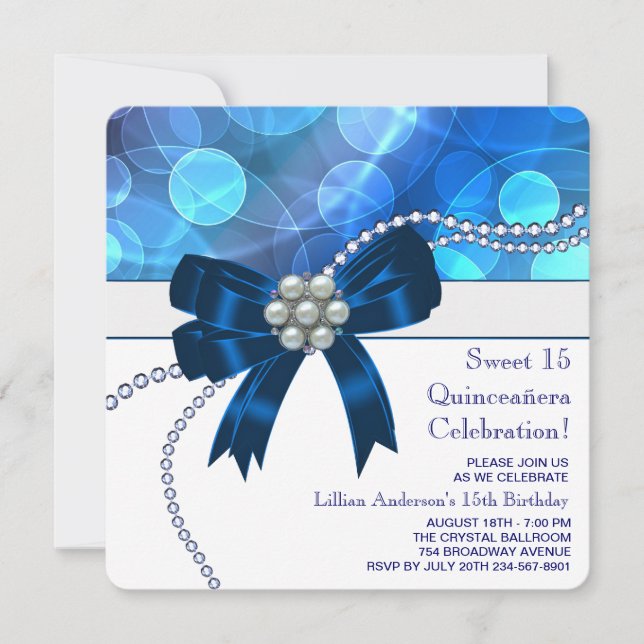 Invitación Fiesta de Cumpleaños Azul Real Azul Turquesa (Anverso)