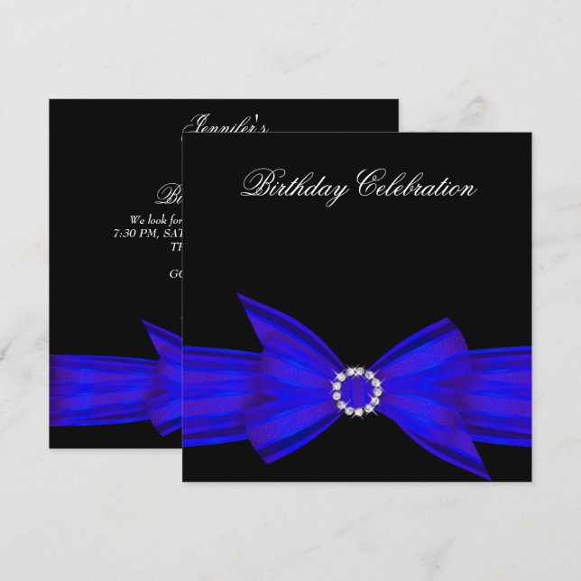 Invitación Fiesta de cumpleaños azul real elegante colbolt (Anverso / Reverso)