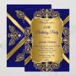 Invitación Fiesta de Cumpleaños Azul Real para Cualquier Edad