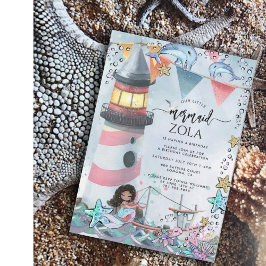 Invitación Fiesta de cumpleaños azul rosado de Sirena