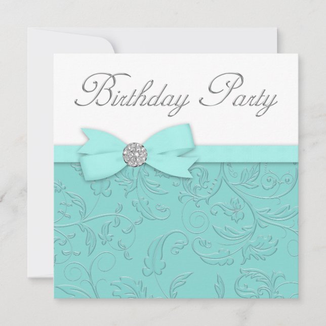 Invitación Fiesta de Cumpleaños Azul Teal con Enredaderas en  (Anverso)