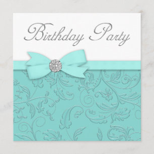 Invitación Fiesta de Cumpleaños Azul Teal con Enredaderas en 