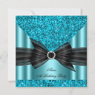 Invitación Fiesta de Cumpleaños Azul Turquesa con Diamante de