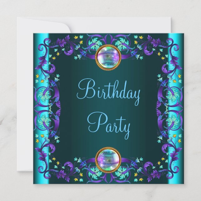 Invitación Fiesta de cumpleaños azul turquesa morado (Anverso)