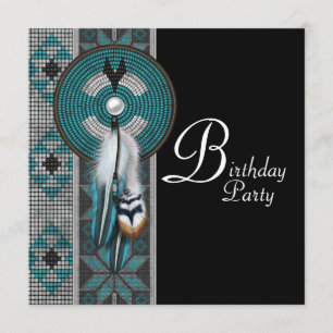 Invitación Fiesta de cumpleaños azul turquesa nativo american
