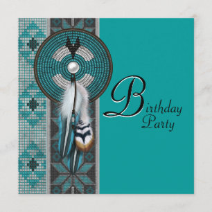 Invitación Fiesta de cumpleaños azul turquesa nativo american